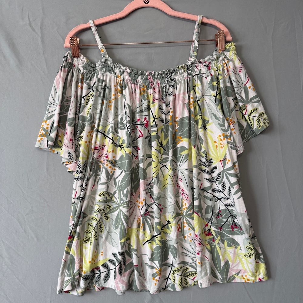 Penningtons Womens Floral Off-Shoulder Top Size 3X Summer Tropical Resortwear